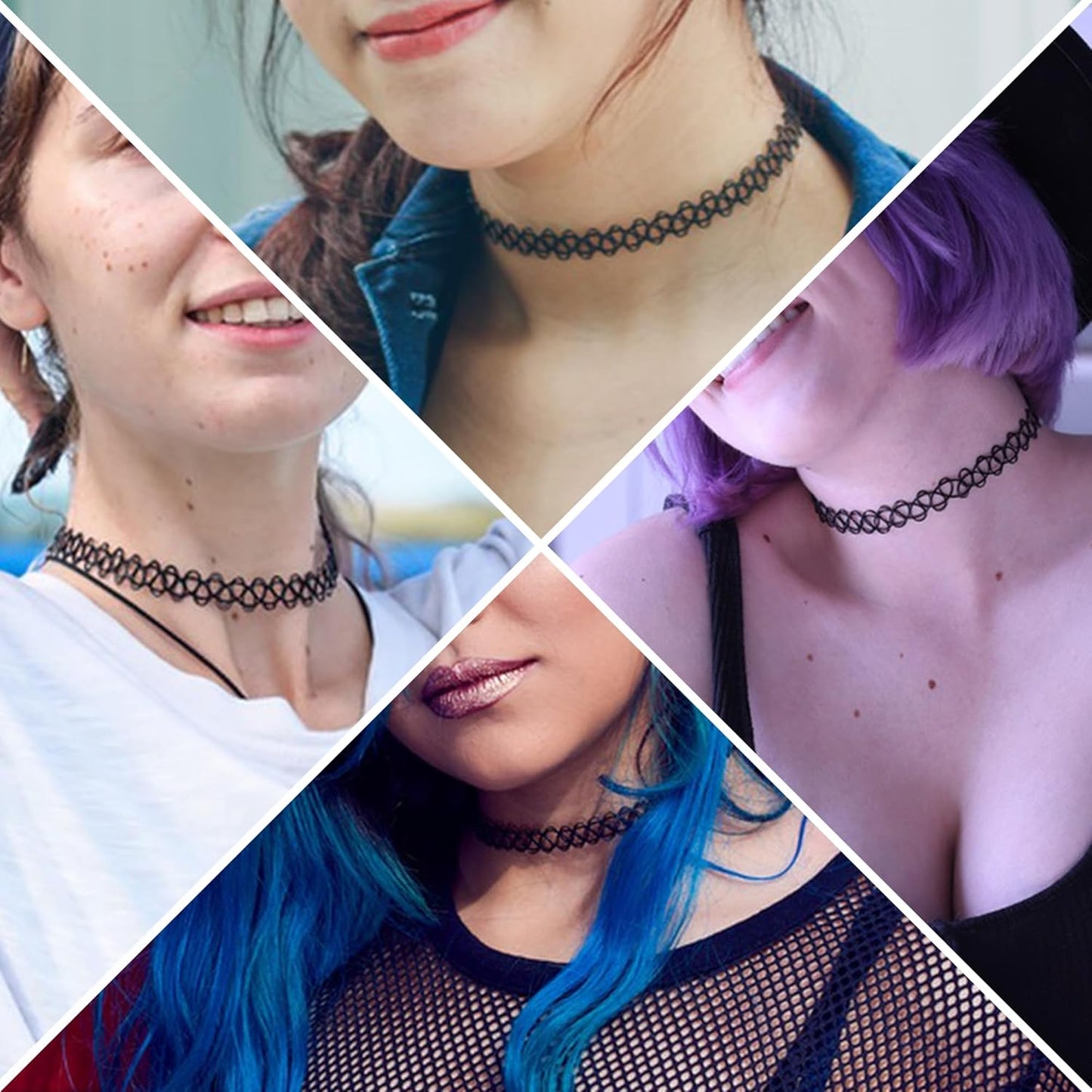6 PCS 90s Tattoo Stretch Jewelry Girls Chokers Elastic Necklace Kit Stretchy Gothick Vintage Choker Jewelry for 90s or 2000s Themed Parties (Black)