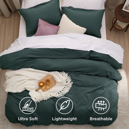 Funda nórdica blanca Bedsure, tamaño Queen, 3 piezas, aspecto de algodón prelavado, juego de cama extrasuave, incluye 1 funda nórdica de 228 x 228 cm con cierre de cremallera y 2 fundas de almohada, edredón no incluido
