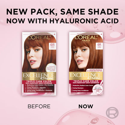L'Oréal Paris Excellence Crème Permanente Haarfarbe, dreifache Pflegehaarfarbe mit Hyaluronsäure für 100% Grauabdeckung, 4AR Dunkles Schokobraun, 1 Packung (Verpackung kann variieren)