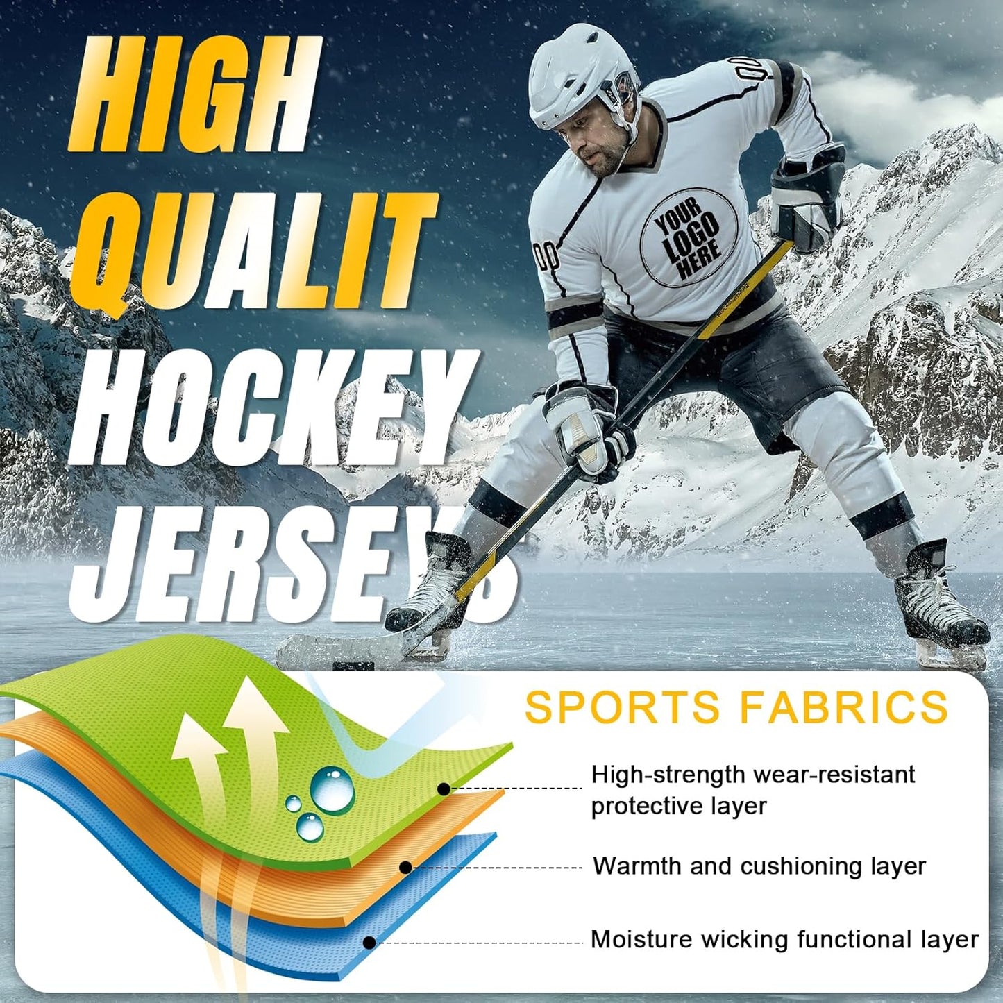 Individuelles Hockeytrikot für Herren/Damen/Kinder/Jugendliche, personalisierbar mit Name/Nummer/Logo, Übergröße Hockey-Shirt