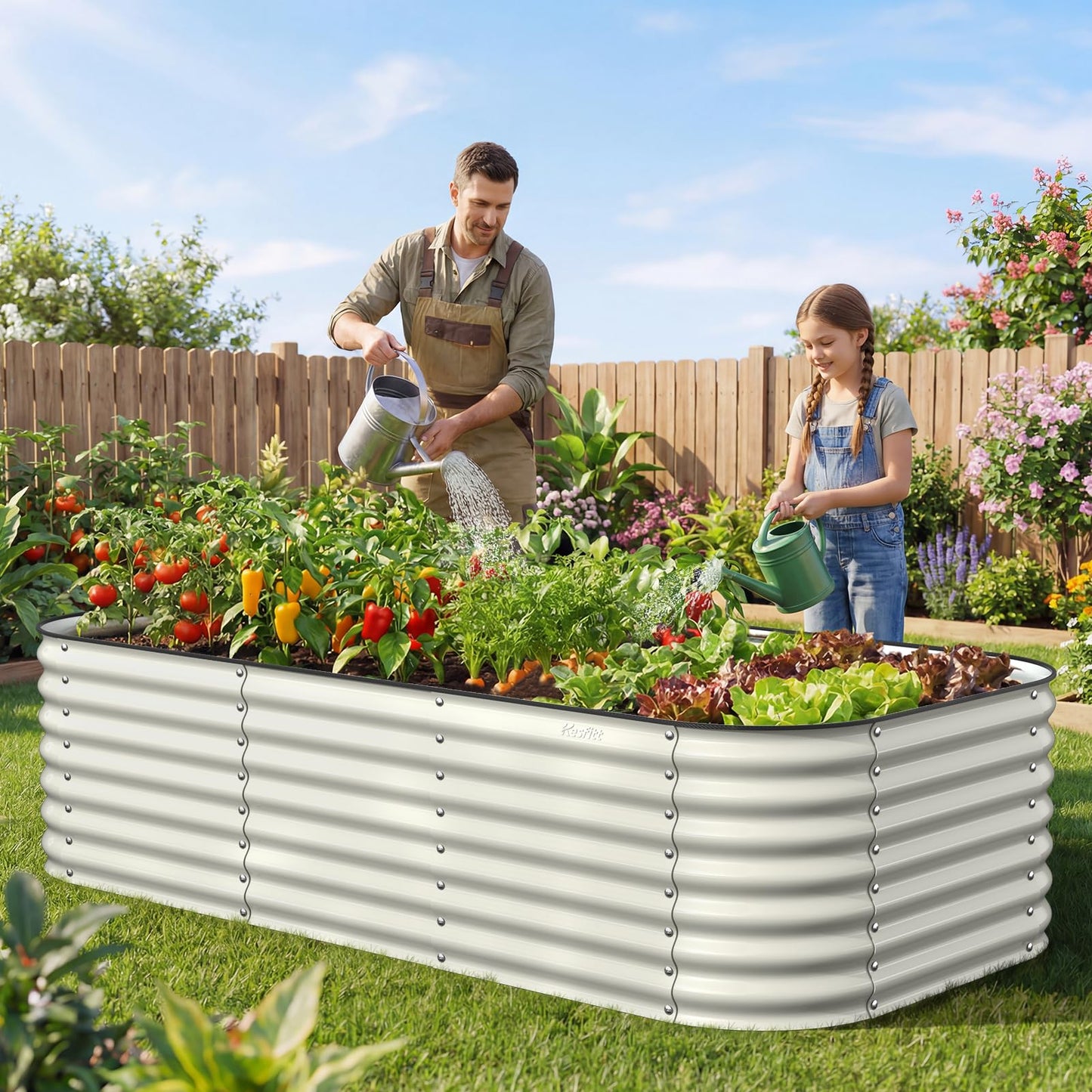 Kesfitt Raised Garden Bed, 5x2x1 FT Galvanized Steel Metal Raised Garden Bed, Oval Open-Bottom Design, 12-Inch Deep for Outdoor Vegetable & Herb Gardening, Fruit Green