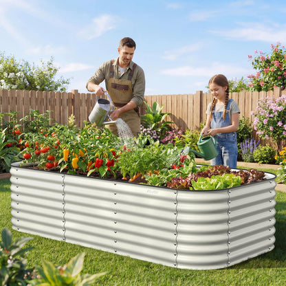 Kesfitt Raised Garden Bed, 5x2x1 FT Galvanized Steel Metal Raised Garden Bed, Oval Open-Bottom Design, 12-Inch Deep for Outdoor Vegetable & Herb Gardening, Fruit Green