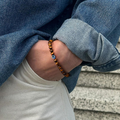 6 mm Böses Auge Armband aus schwarzen Kristallen – verstellbares Set aus Natursteinen für Herren und Damen, Schutzamulett als Geschenk für den Alltag/Geburtstag/Jahrestag