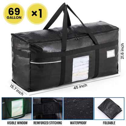 TAILI 69 Gallon Extra Large Storage Bags, XXL Blue Heavy Duty Moving Bags For Storage with Visible Window, Wrap Around Handles, Totes for Space Saving, Alternative to Moving Boxes (2 Pack)
