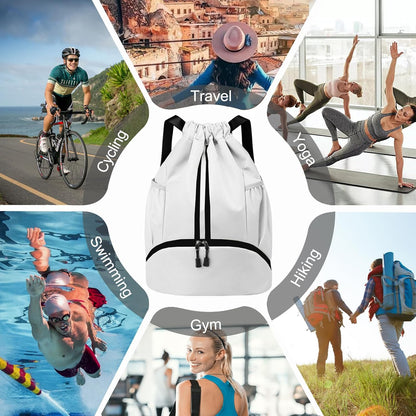 Hoedia Sports-Kordelzugrucksack – Schwimm-Turnbeutel mit Schuhfach und wasserdichter Tasche für Damen und Herren