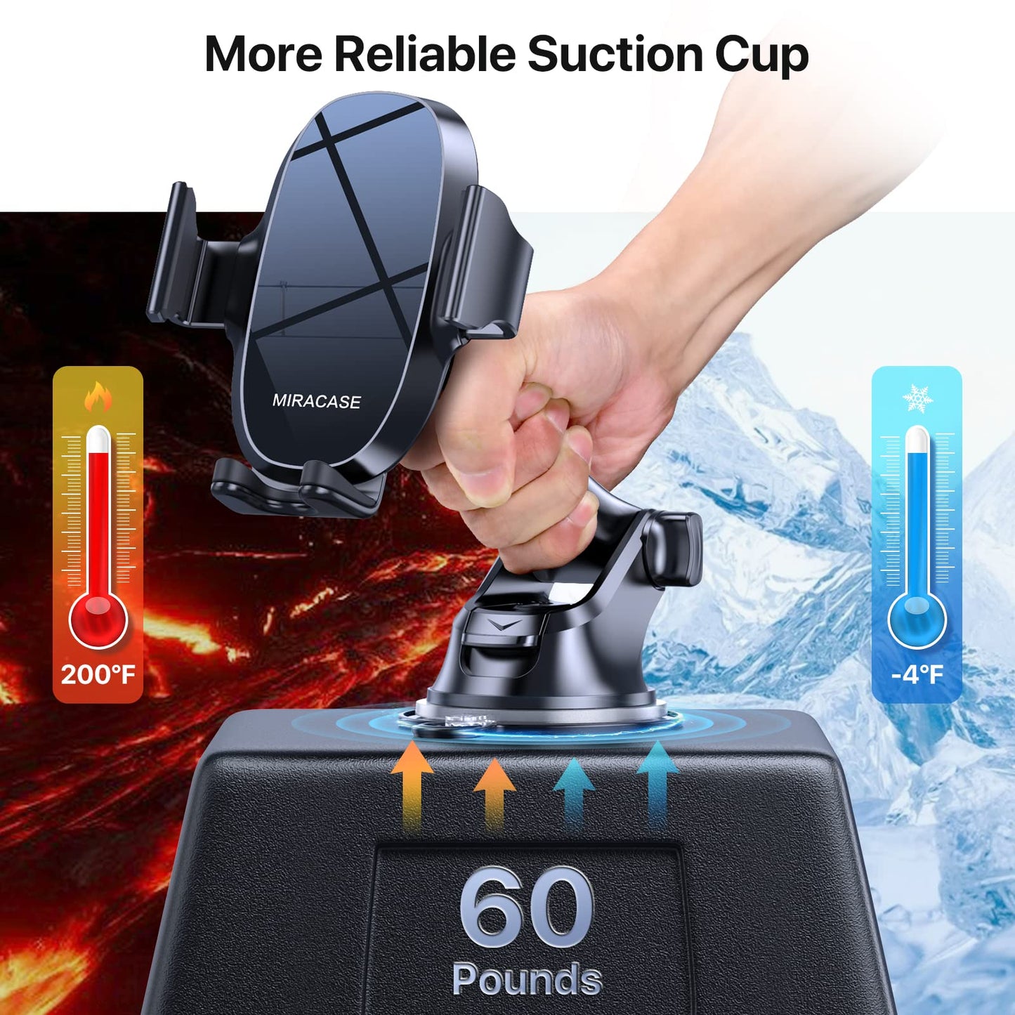 Miracase Car Phone Mount, [Upgraded Strong Military Grade Suction Cup] Long Arm Phone Holder for Car Dashboard Windshield Vent, Hands Free Cell Phone Holder Compatible with All Mobile Phones