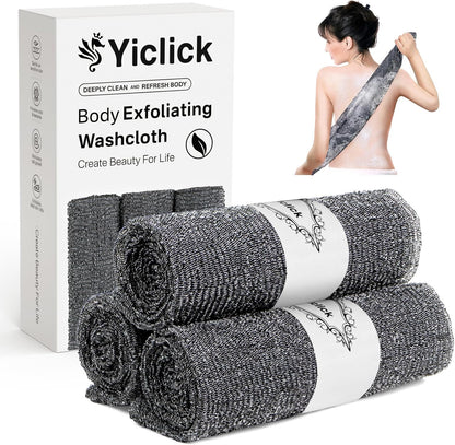 Yiclick Exfoliating Washcloth Towel, Exfoliating Body Scrubber, Back Scrubber Washer for Shower Bath, African Net Sponge Loofah Body Scrub Exfoliator, Exfoliating Cloth Brush Gloves for Women (Grey)