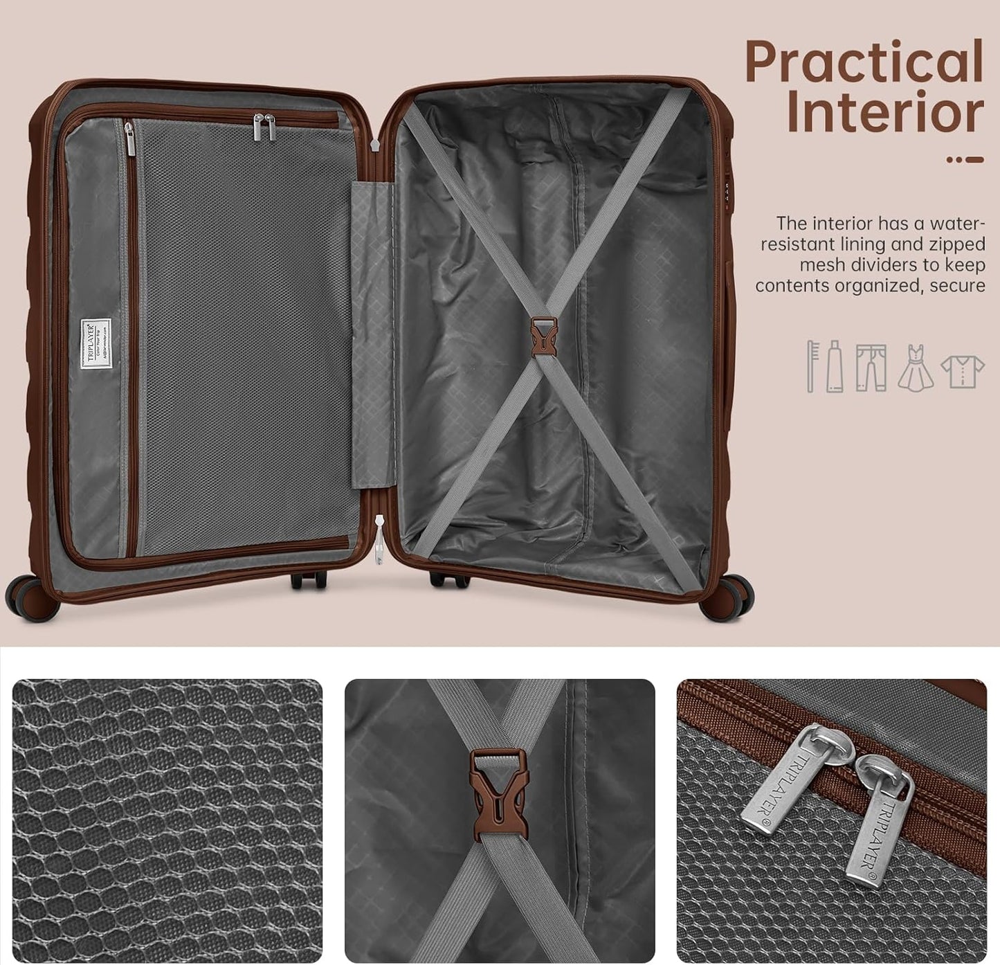 Mocha Magic: TRIPLAYER's 22 Inch Carry On Luggage Set
