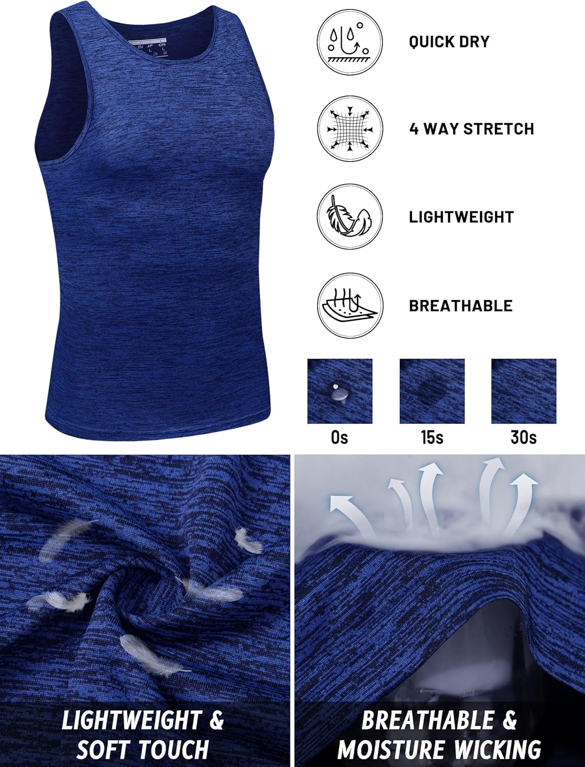 TACVASEN Herren Tanktops Schnelltrocknend Ärmelloses Workout Muskelshirt Sport Bodybuilding Fitness Performance T-Shirts