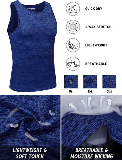 TACVASEN Herren Tanktops Schnelltrocknend Ärmelloses Workout Muskelshirt Sport Bodybuilding Fitness Performance T-Shirts