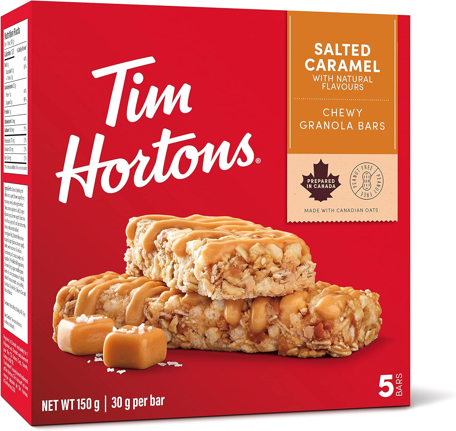 Tim Hortons Salted Caramel Granola Bars, Peanut Free, 5 Count, Imported from Canada)