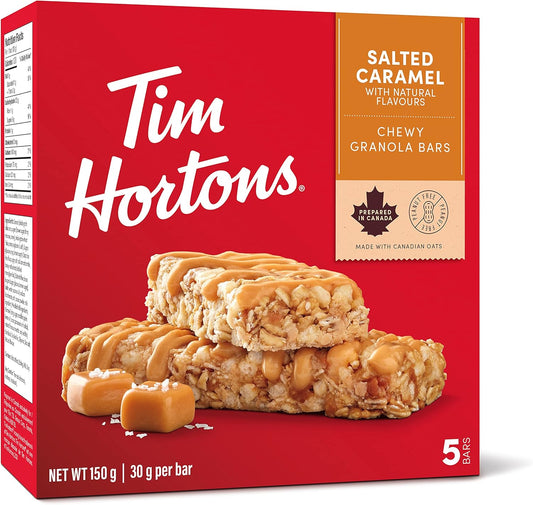Tim Hortons Salted Caramel Granola Bars, Peanut Free, 5 Count, Imported from Canada)