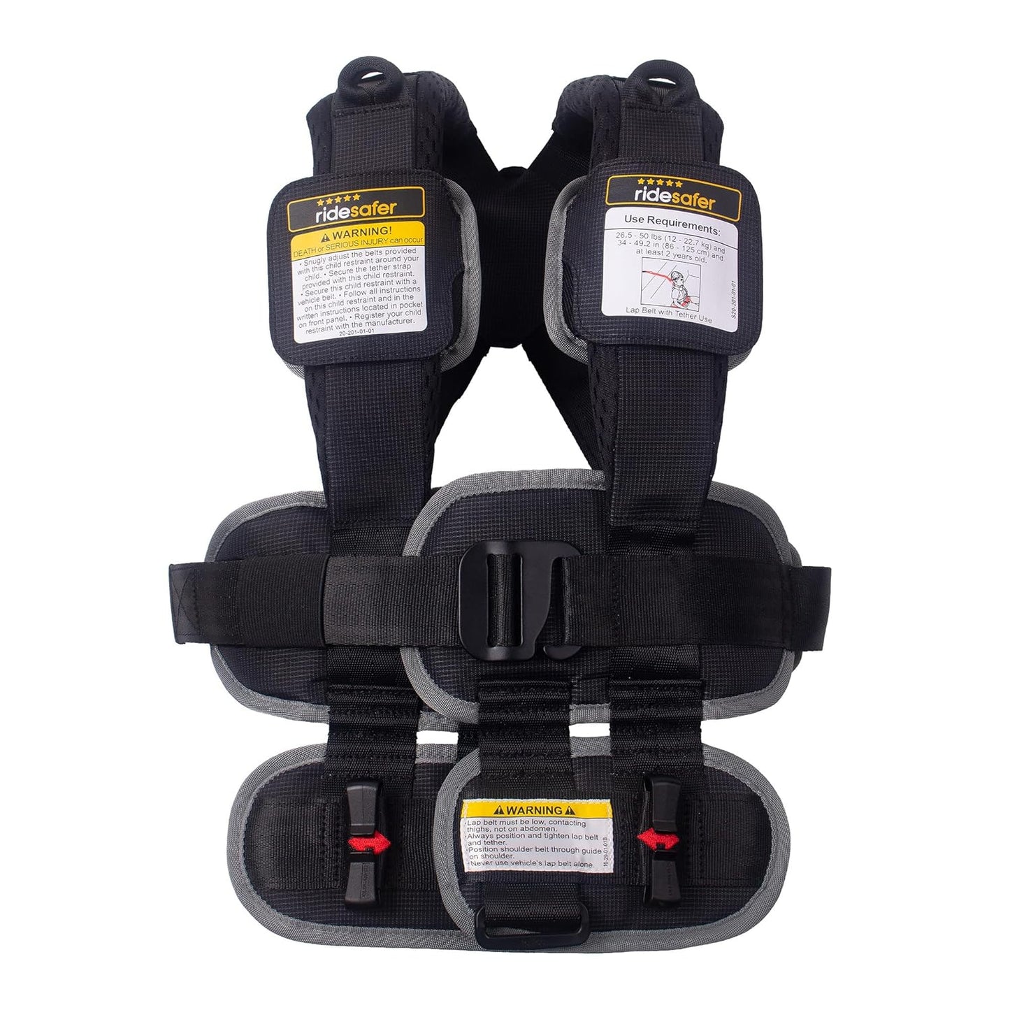 RideSafer Travel Vest Gen 6 - Small (26.5-50 lbs) - Black - Lightweight Portable Child Safety Car Seat for Travel, Rental Cars, Rideshares