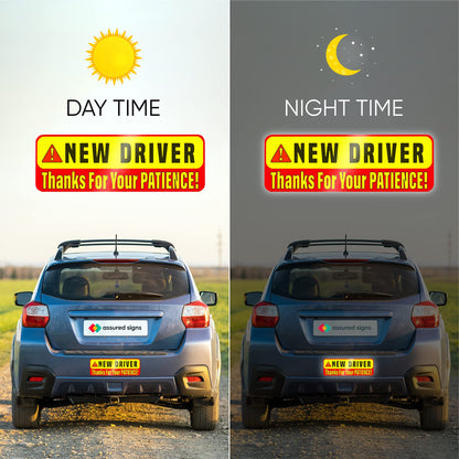Fahranfänger-Magnet für das Auto – extra starker Halt – 24,7 cm x 8,2 cm – 3er-Pack – wichtige magnetische Fahranfänger-Aufkleber/Schilder – erinnert andere, bitte geduldig zu sein – helles und reflektierendes Schild für Fahranfänger