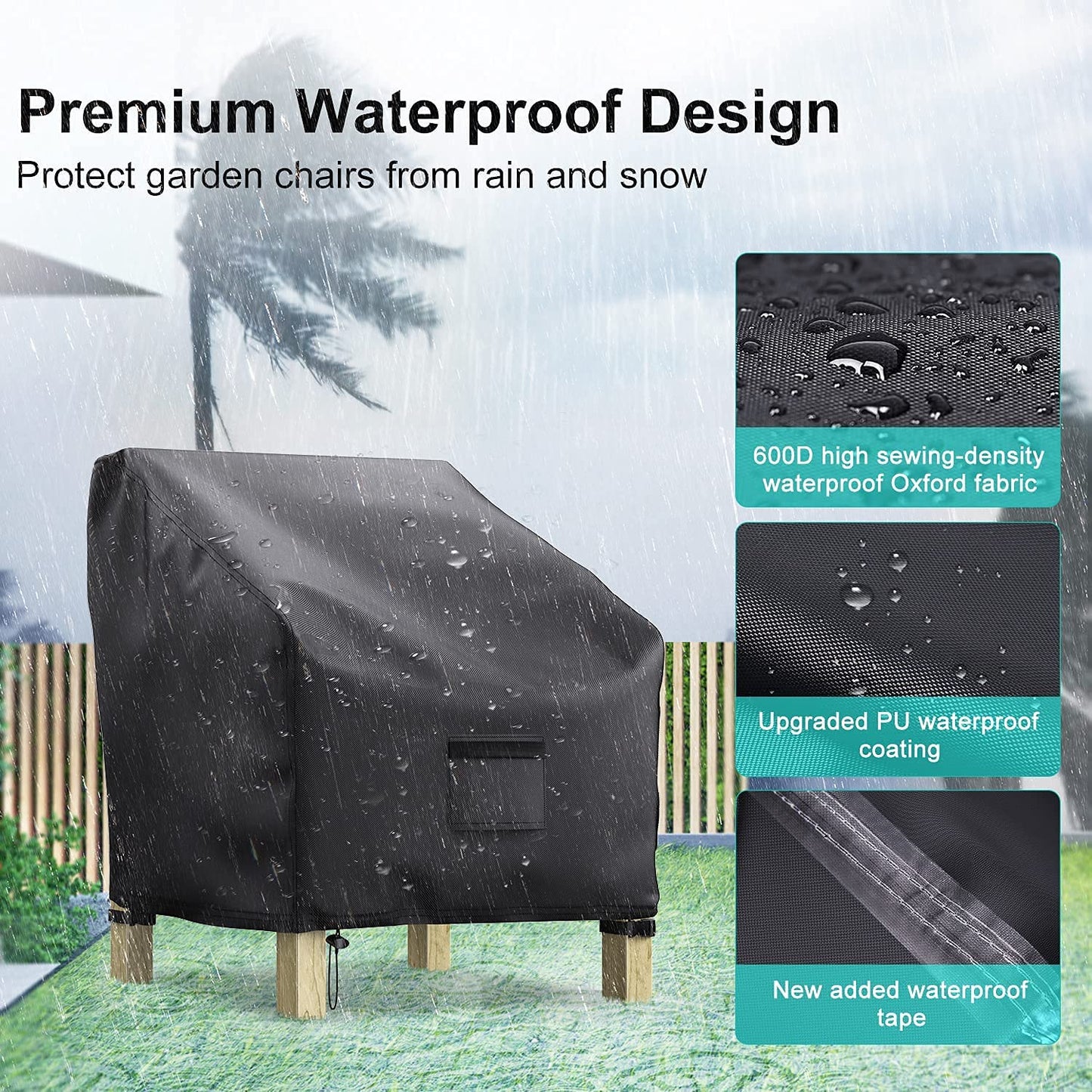 Patio Chair Covers for Outdoor Furniture Waterproof 2 Pack, Lawn Chair Covers 600D Heavy Duty Oxford Cloth, Large Covers for Lounge Lawn Deep Seat 38" W x 31" D x 29" H-Brown