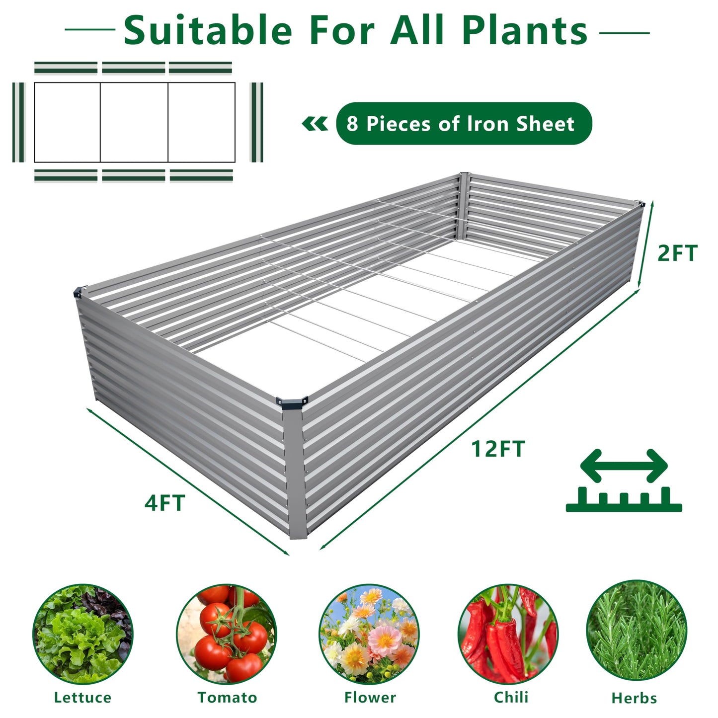 DIIYIV Galvanized Raised Garden Bed Kit Outdoor Patio,6x3x2ft Large Rectangular Metal Planter Boxes,Deep Root Box Planter for Gardening,Vegetables,Flowers,Herbs-Silver