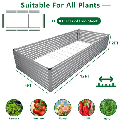 DIIYIV Galvanized Raised Garden Bed Kit Outdoor Patio,6x3x2ft Large Rectangular Metal Planter Boxes,Deep Root Box Planter for Gardening,Vegetables,Flowers,Herbs-Silver