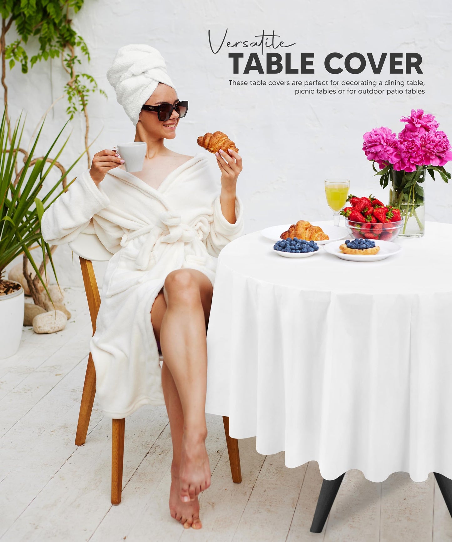 Utopia Kitchen Einweg-Tischdecke aus Kunststoff (12er Pack – 137x274 cm) Weiß Rechteckige Tischdecke Wasserdicht Schmutzabweisend Party-Tischdecke