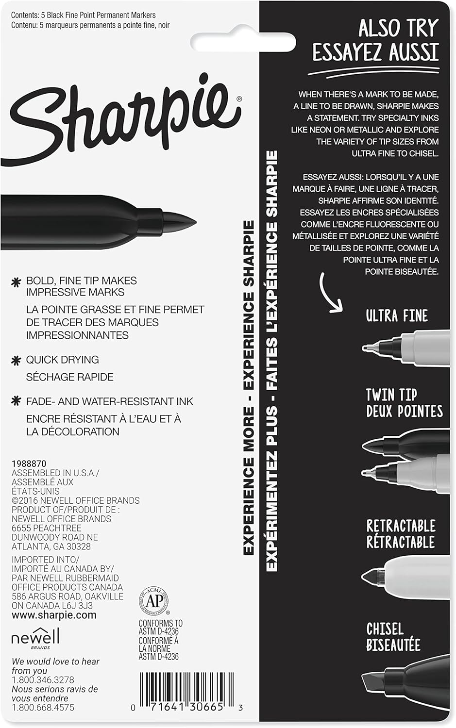 Sharpie Permanentmarker, feine Spitze, Schwarz, 12 Stück