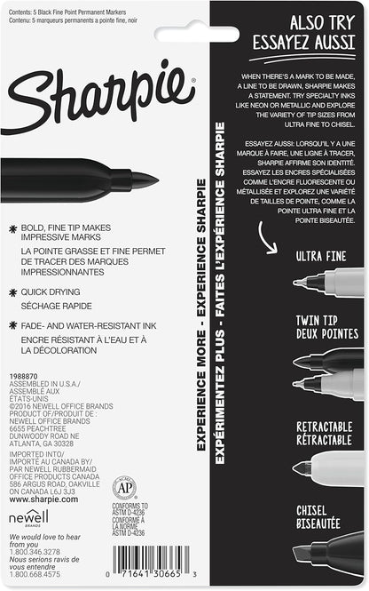 Sharpie Permanentmarker, feine Spitze, Schwarz, 12 Stück