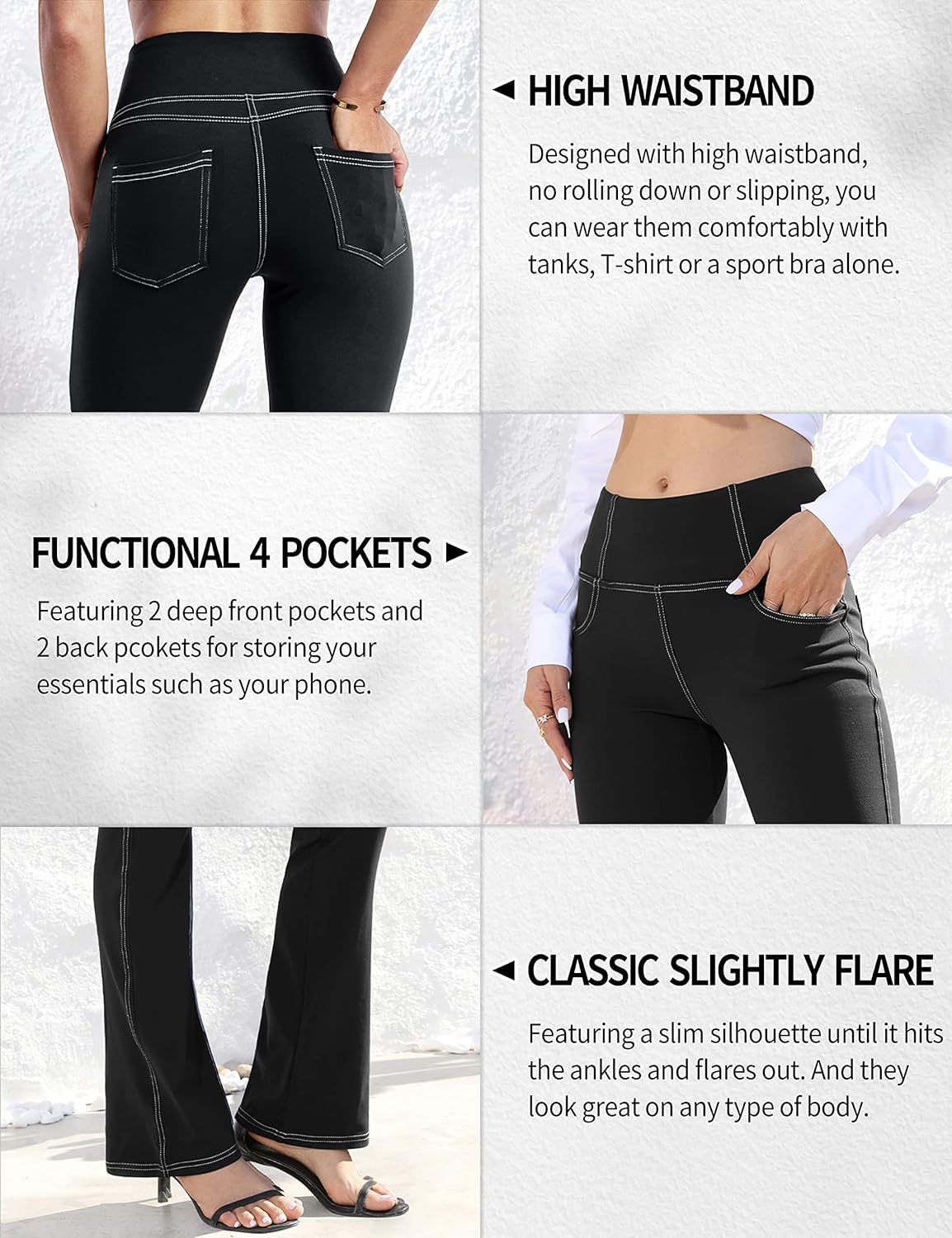 VOOVEEYA Lässige Bootcut Yoga-Hose für Damen, 4 Taschen – Schlagleggings, High Waist, Bauchkontrolle, Bootleg-Arbeitshose