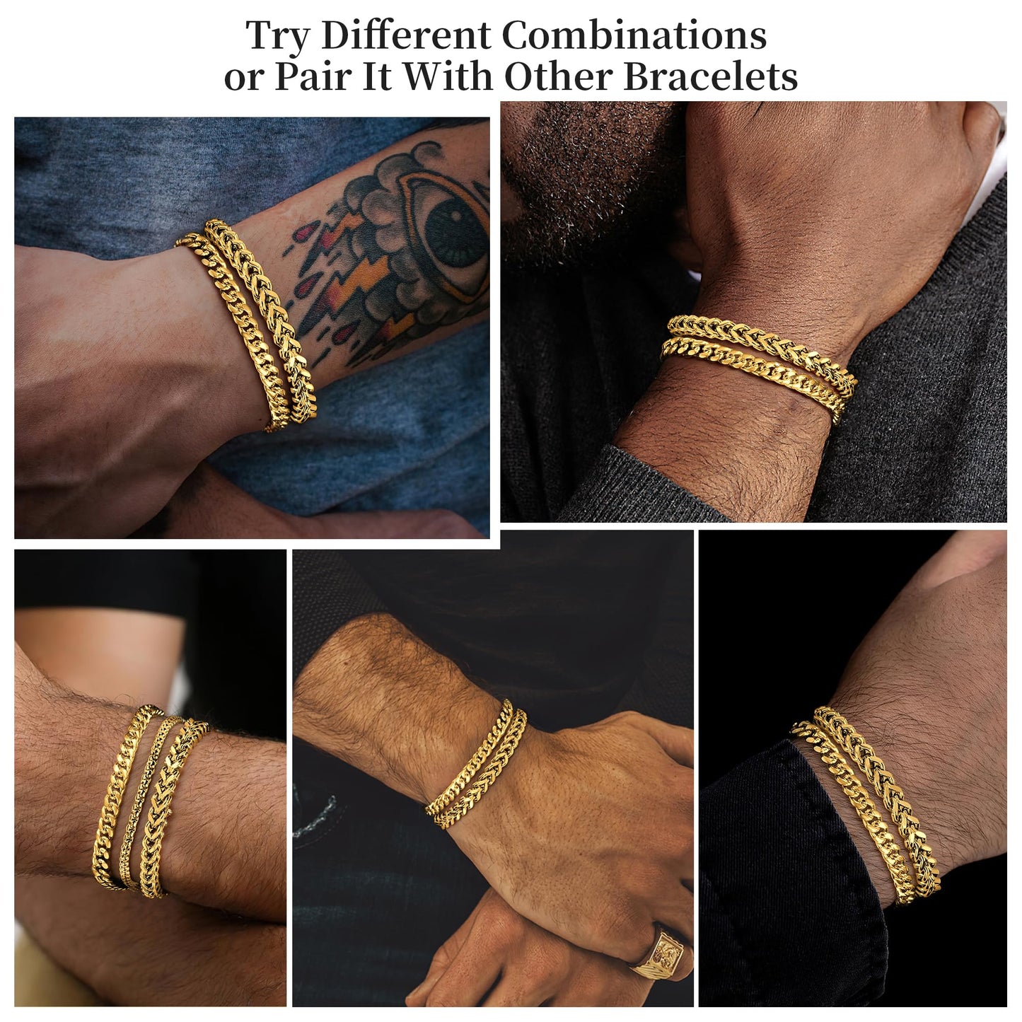 DAYANEY 3 Stücke Herrenarmband Silberarmbänder für Männer Set Wasserdicht Edelstahl Herrenschmuck, Verstellbares Cuban Gliederarmband Osterkorb Füller für Ihn, Vater oder Sohn Pulseras Para Hombre