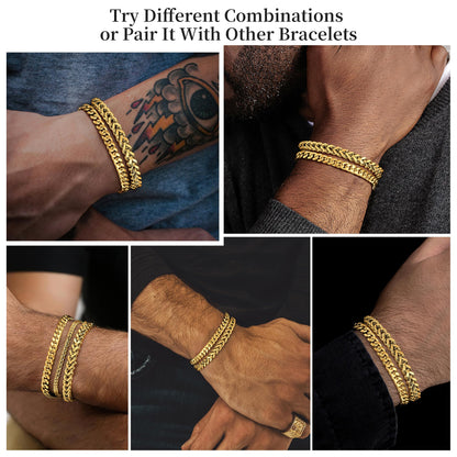 DAYANEY 3 Stücke Herrenarmband Silberarmbänder für Männer Set Wasserdicht Edelstahl Herrenschmuck, Verstellbares Cuban Gliederarmband Osterkorb Füller für Ihn, Vater oder Sohn Pulseras Para Hombre