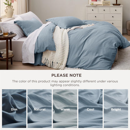 Funda nórdica blanca Bedsure, tamaño Queen, 3 piezas, aspecto de algodón prelavado, juego de cama extrasuave, incluye 1 funda nórdica de 228 x 228 cm con cierre de cremallera y 2 fundas de almohada, edredón no incluido