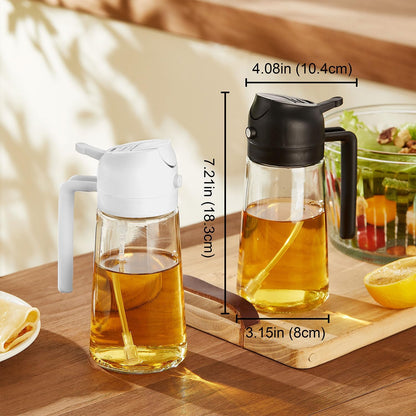 TrendPlain 470ml Olivenölsprühflasche für Küchengeräte – 2-in-1 Olivenölspenderflasche und Airfryer-Zubehör zum Kochen, für Salate und BBQ – Schwarz