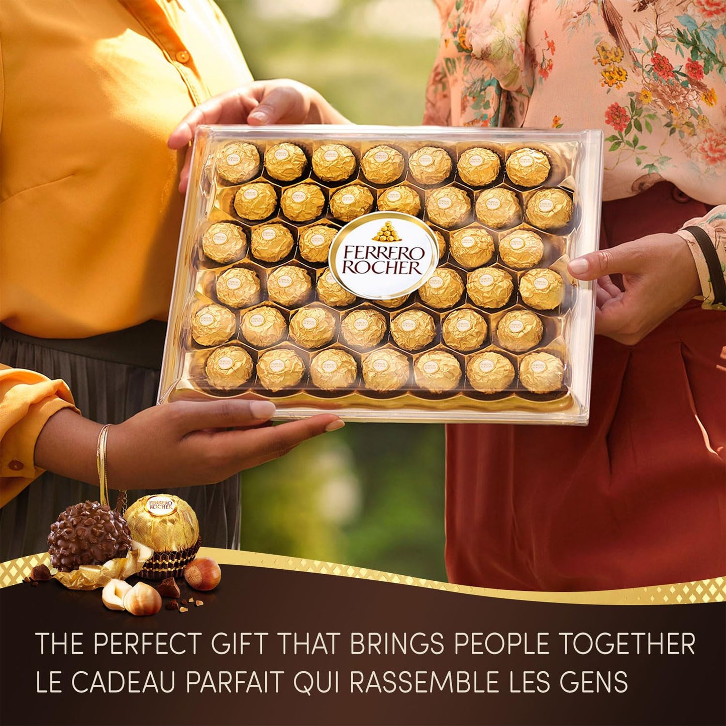 FERRERO ROCHER Caja de Regalo de Chocolate con Leche y Avellanas, 48 Unidades, Regalo Ideal para Anfitrionas, 600g