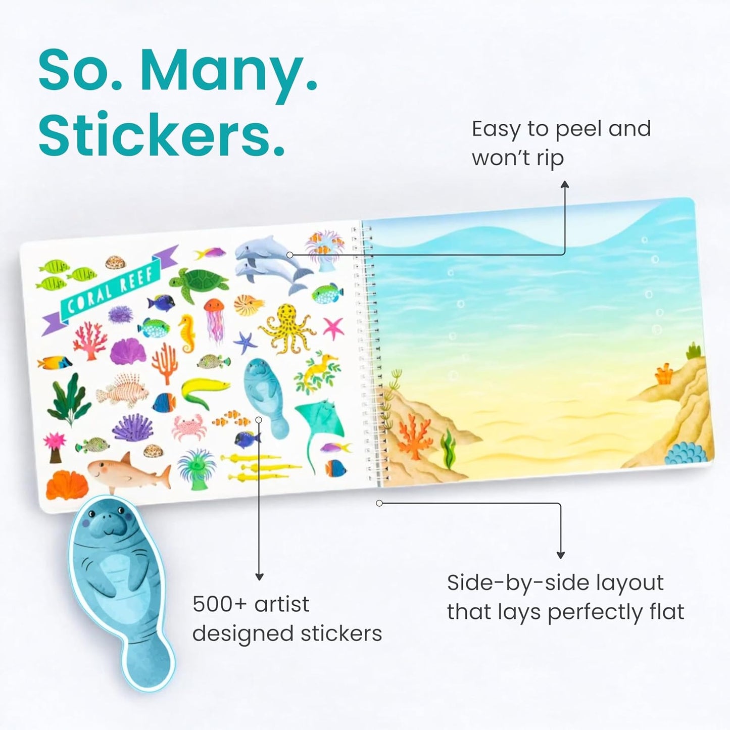 CUPKIN Animals Habitat 500+ Kids Sticker Book Toddler Airplane Travel Activity Coloring and Sticker Book, Road Trip Essentials, 12 Coloring Pages + 12 Scenes for Ages 2–8 Years
