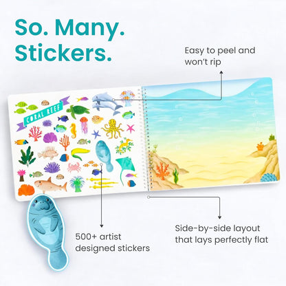 CUPKIN Animals Habitat 500+ Kids Sticker Book Toddler Airplane Travel Activity Coloring and Sticker Book, Road Trip Essentials, 12 Coloring Pages + 12 Scenes for Ages 2–8 Years
