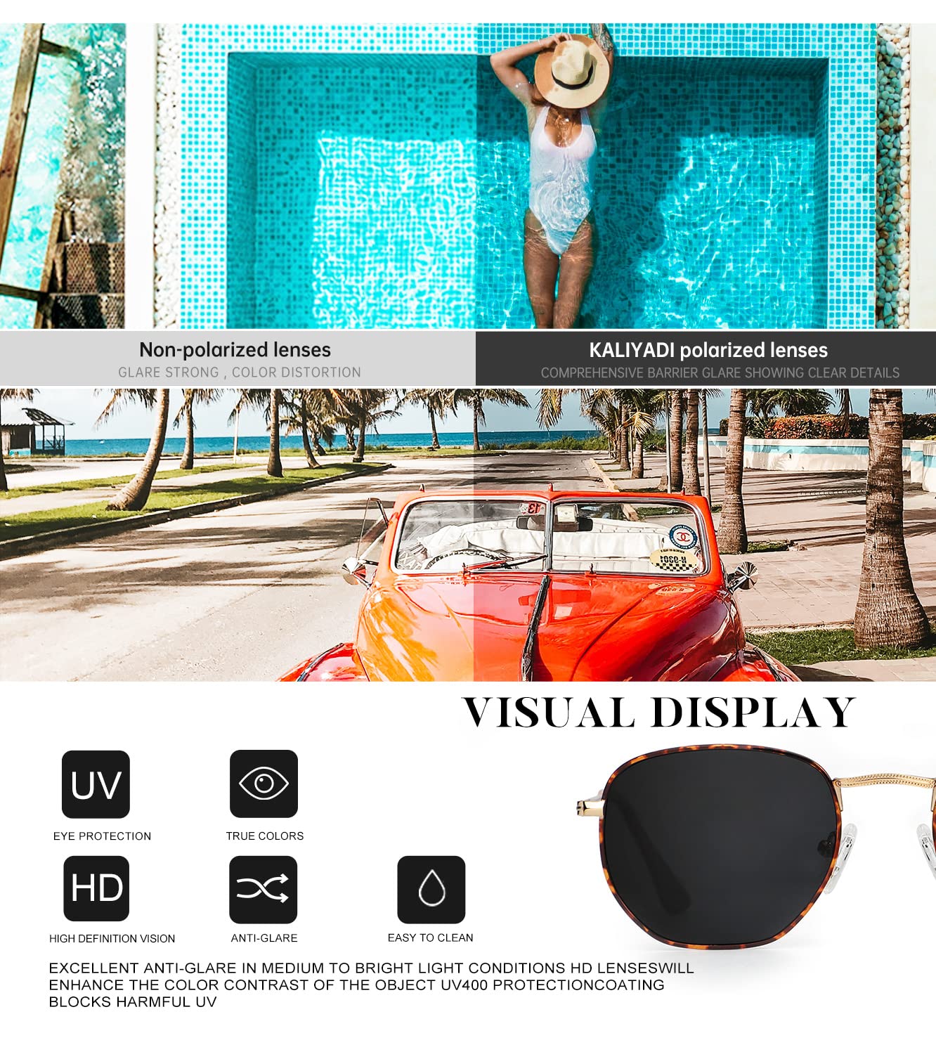 KALIYADI Sonnenbrillen für Damen und Herren Polarisiert Hexagon Damensonnenbrillen Trendy Metallrahmen UV-Schutz (Gold Rahmen Grau Linse)