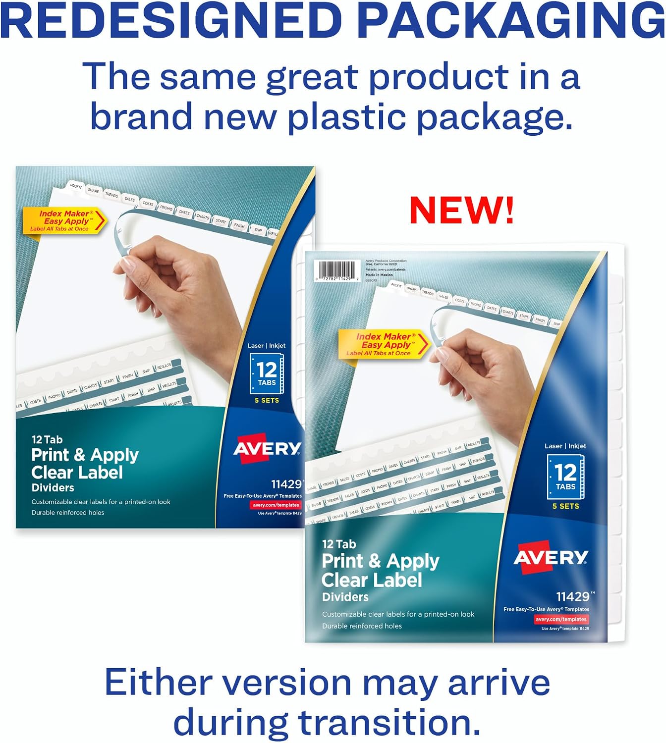 Avery 12-Tab Binder Dividers, Easy Print & Apply Clear Label Strip, Index Maker, White Tabs, 30 Sets Total (6 Packs of 11429)