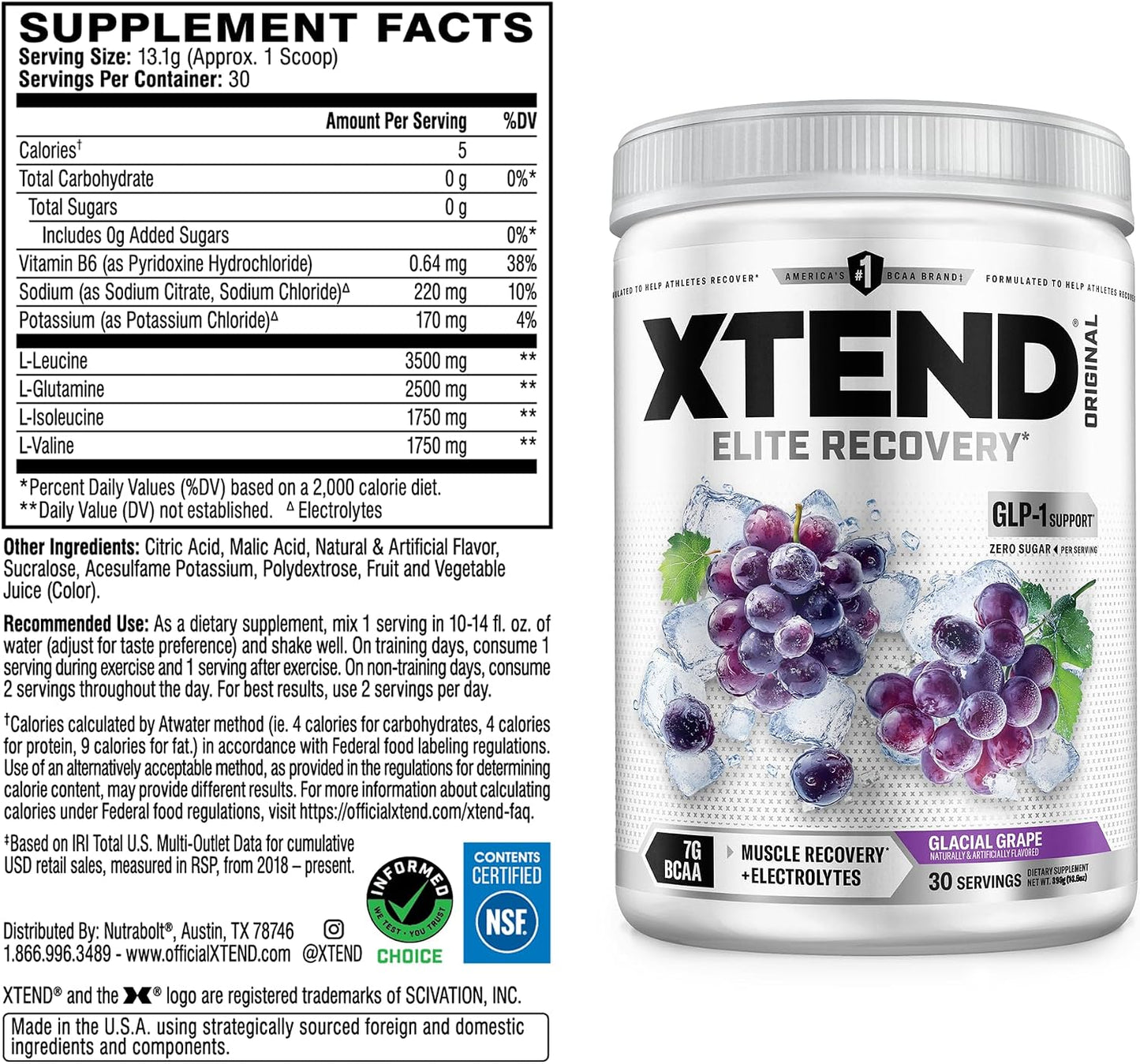Xtend Amino Acids 90 Serves Italian Glacial Grape 1.28 kg