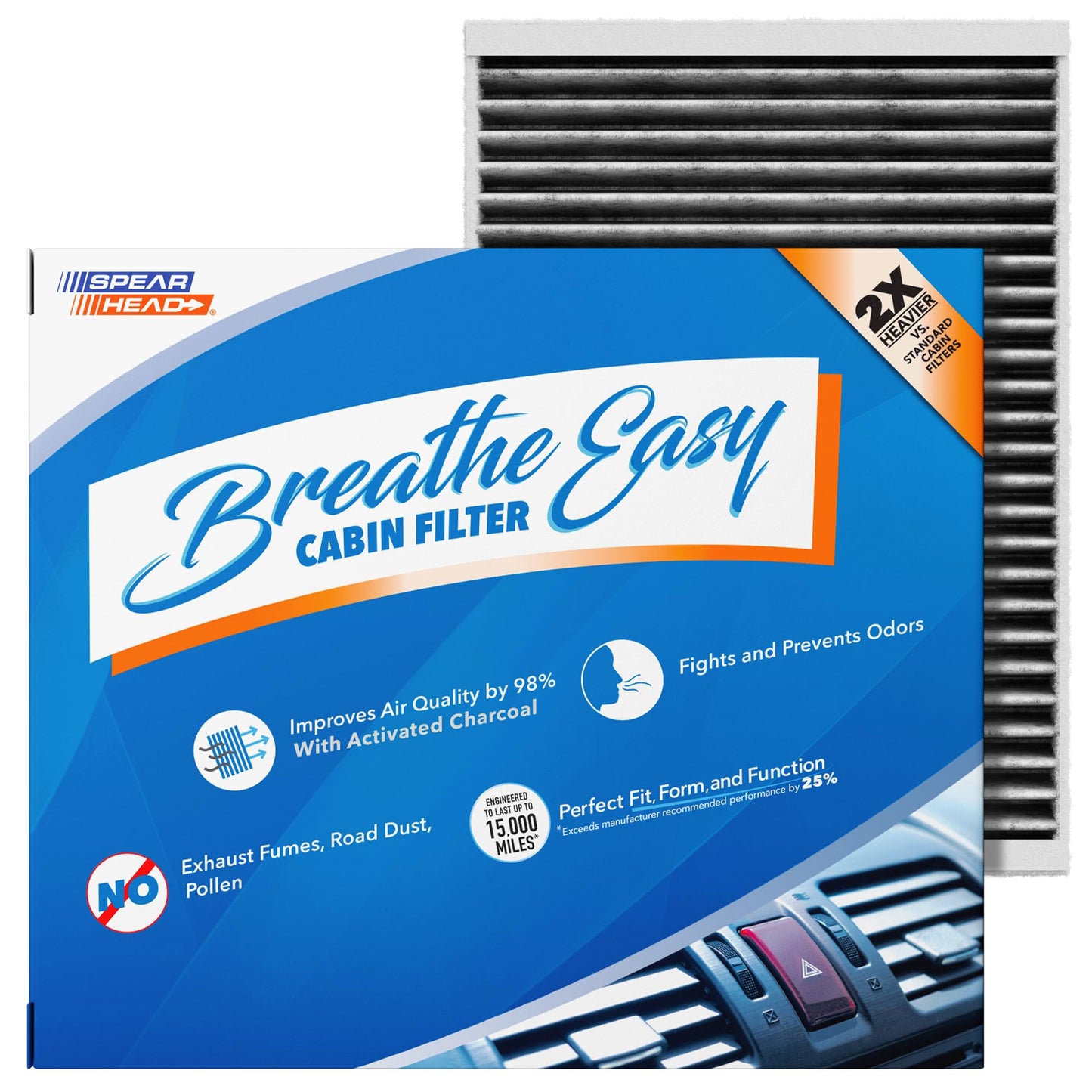 Spearhead Odor Defense Breathe Easy AC & Heater Cabin Filter | Fits Select 2016-2025 Toyota, Lexus, Subaru, 2016-2023 CX-9 Like OEM | Up to 25% Longer Lasting w/Activated Carbon (BE-157)