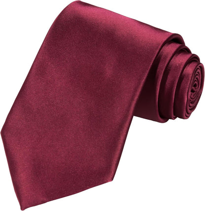 TIE G Solid Satin Color Formal Necktie and Pocket Square Sets in Gift Box (Wine)