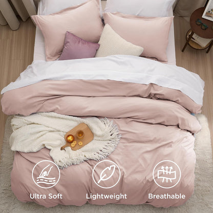 Funda nórdica blanca Bedsure, tamaño Queen, 3 piezas, aspecto de algodón prelavado, juego de cama extrasuave, incluye 1 funda nórdica de 228 x 228 cm con cierre de cremallera y 2 fundas de almohada, edredón no incluido