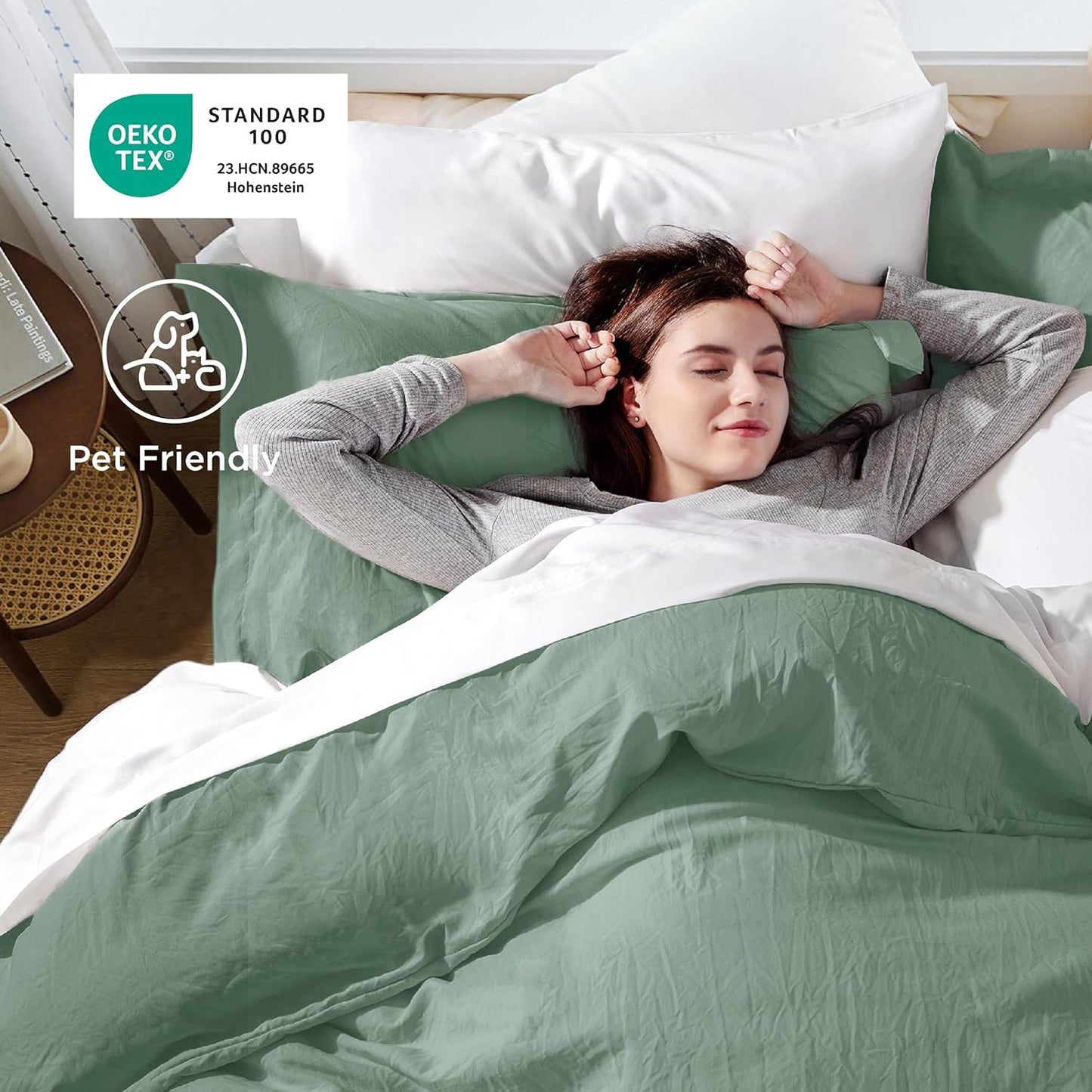 Funda nórdica blanca Bedsure, tamaño Queen, 3 piezas, aspecto de algodón prelavado, juego de cama extrasuave, incluye 1 funda nórdica de 228 x 228 cm con cierre de cremallera y 2 fundas de almohada, edredón no incluido
