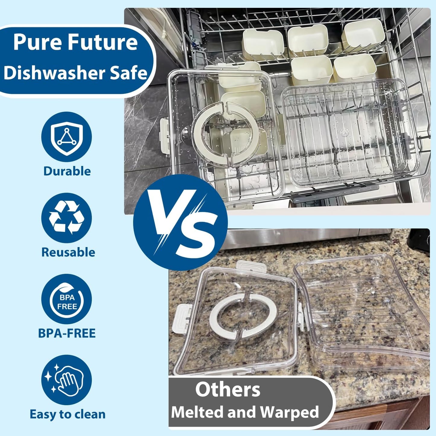 Pure Future 10-teiliges Set (5er-Pack, 1 l) Borosilikatglas-Lebensmittelbehälter mit verbesserten abnehmbaren Verschlussdeckeln – auslaufsichere Essenszubereitungs-Lunchboxen, ofen-/mikrowellengeeignet