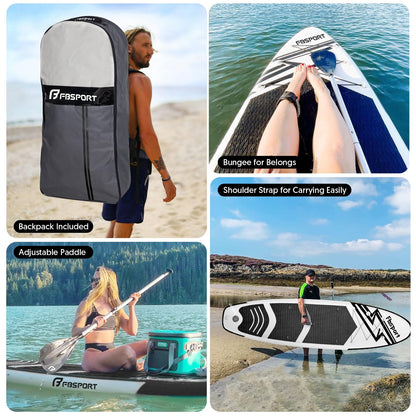 FBSPORT 11' Premium Stand Up Paddle Board, Yoga Board with SUP Accessories & Carry Bag | Wide Stance, Surf Control, Non-Slip Deck, Leash, Paddle and Pump for Youth & Adult