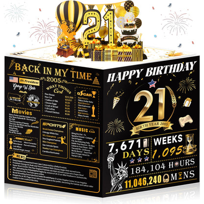 21st Birthday Card,3D Pop Up Funny 21st Birthday Decorations for Girls Granddaughter Sister,Happy 21 Year Old Birthday Gift for Daughter,Great 21Year Old Gifts Idea for Her,Jumbo Rose Glod In 2005