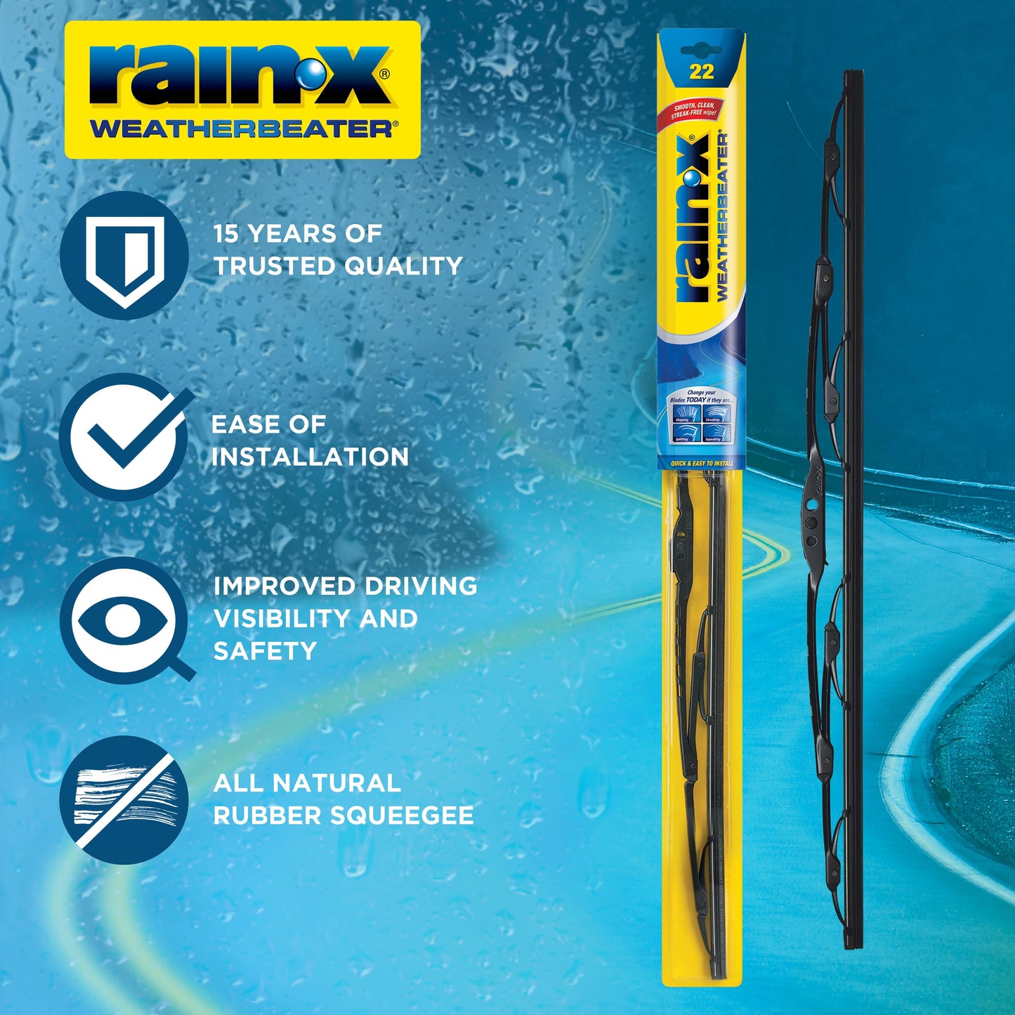 Rain-X 820149 WeatherBeater Wiper Blades, 22" Windshield Wipers (Pack of 2), Automotive Replacement Windshield Wiper Blades That Meet Or Exceed OEM Quality And Durability
