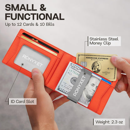 Schlankes RFID-Portemonnaie für Herren – Minimalistisches Portemonnaie für Männer mit Geldklammer, fasst 12 Karten – Langlebiges Leder-Carbonfaser-Herrenportemonnaie – Perfektes Geschenk für Männer (Geldklammer, schwarzes Carbon)