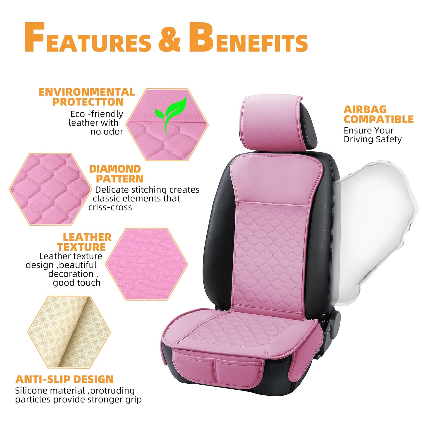 Elantrip 2PCs Front Car Seat Covers Leather Water Proof Seat Protector Universal fit for Most Cars SUVs and Trucks Black