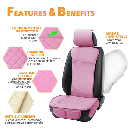 Elantrip 2PCs Front Car Seat Covers Leather Water Proof Seat Protector Universal fit for Most Cars SUVs and Trucks Black