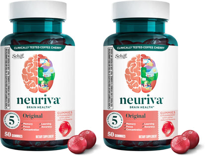 NEURIVA Plus Brain Supplements for Memory and Focus, Clinically Tested Nootropics Neurofactor and Phosphatidylserine with Vitamin B12, Vitamin B6, 50 Count Strawberry Gummies (Pack of 12)