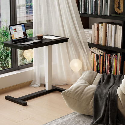 Muwuele Solid Wood Overbed Bedside Table with Wheels, Adjustable Medical Tilt Top Hospital Bed Table Over The Bed, Rolling Laptop Desk, Mobile Standing Desk for Hospital and Home Use (Walnut)