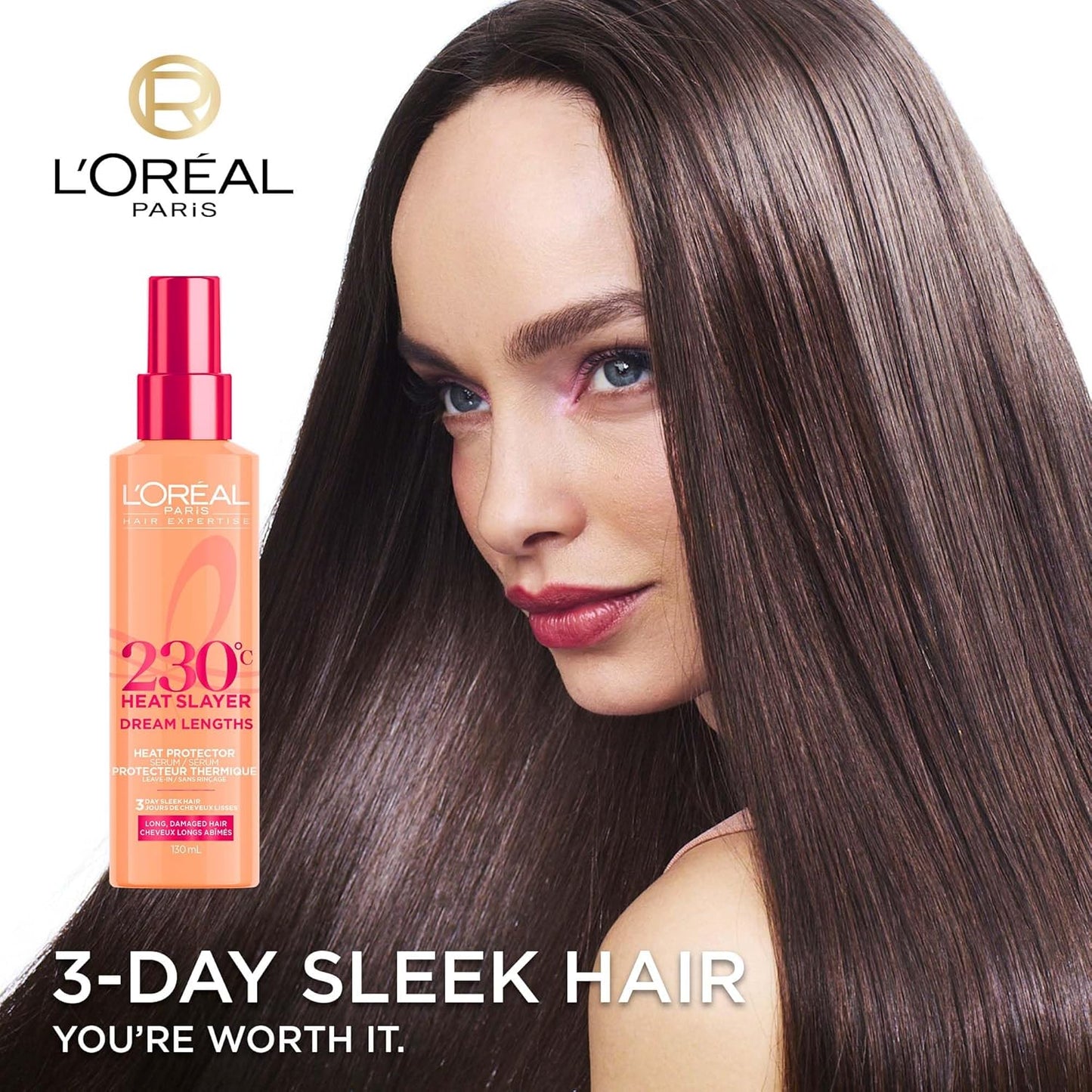 L'Oréal Paris Hair Expertise Dream Lengths Heat Slayer Haarserum, Hitzeschutz Spray für Haare, Leave-In Anti-Frizz, 130ml (Verpackung kann variieren)