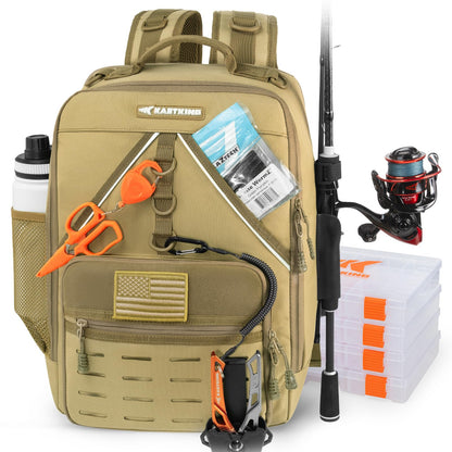 KastKing KarryAll Fishing Tackle Backpack with Rod Holder 4 Tackle Boxes,40/26L Tackle Bag Storage Fishing Gear and Equipment